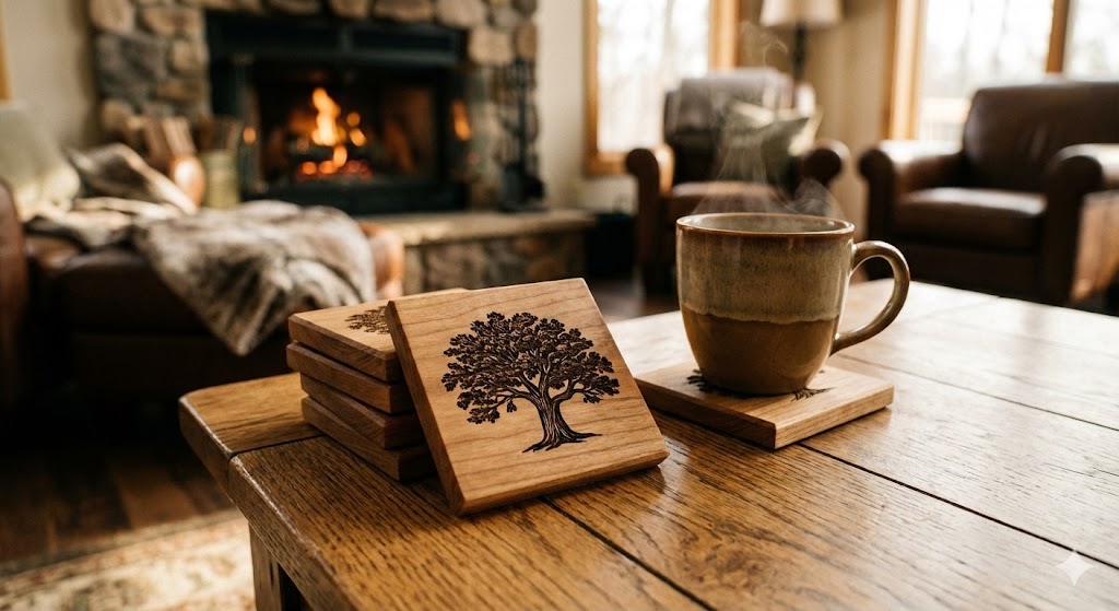 Custom Engraved Wood Coasters (Square)