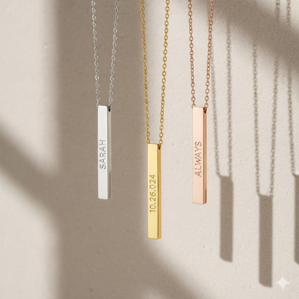 Custom Vertical Bar Necklace | 3D Cuboid Pendant