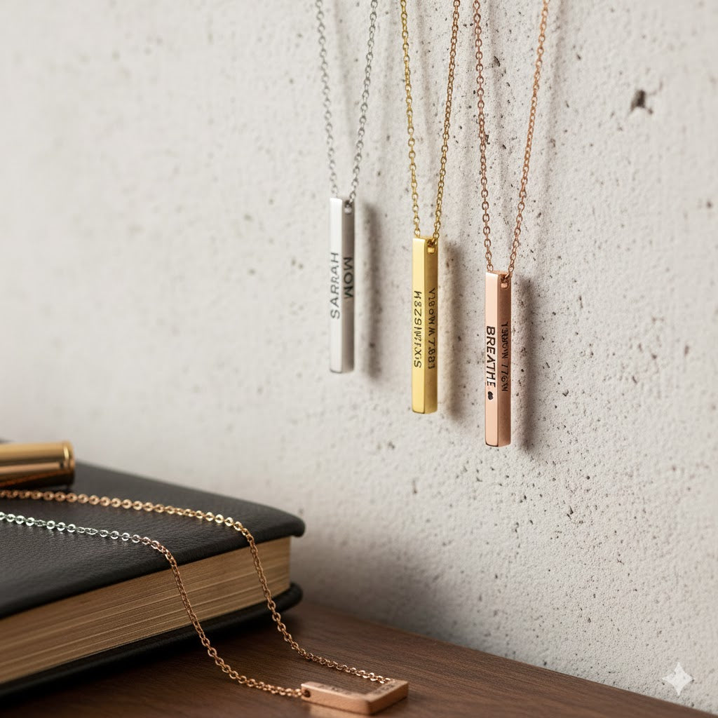Custom Vertical Bar Necklace | 3D Cuboid Pendant