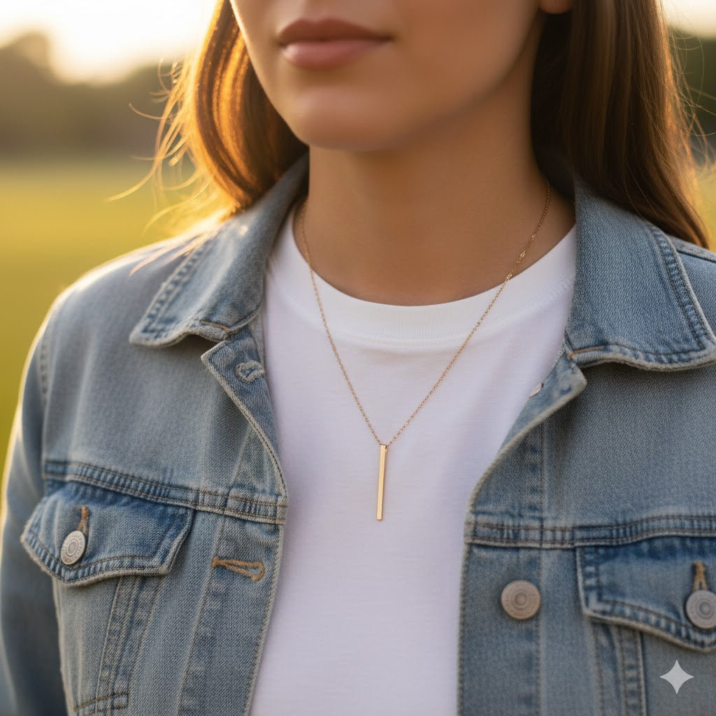 Custom Vertical Bar Necklace | 3D Cuboid Pendant