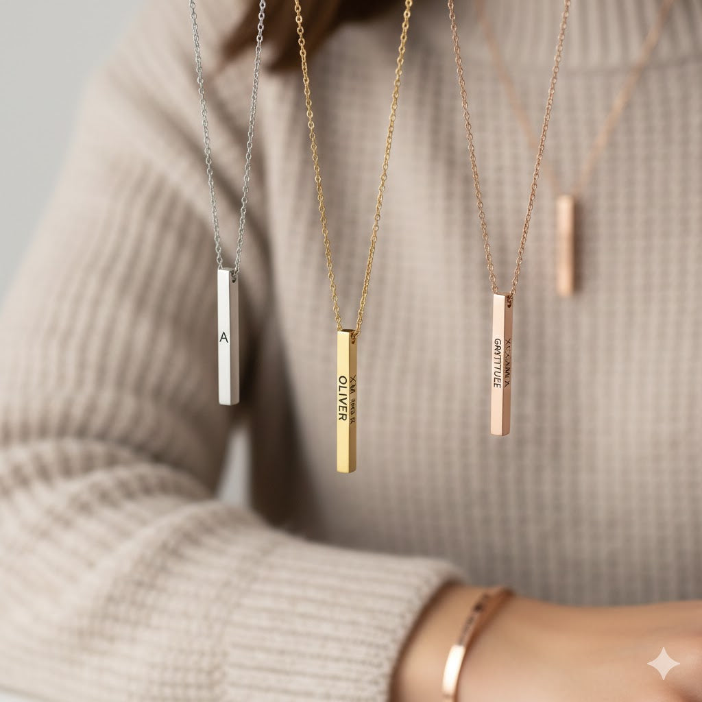 Custom Vertical Bar Necklace | 3D Cuboid Pendant