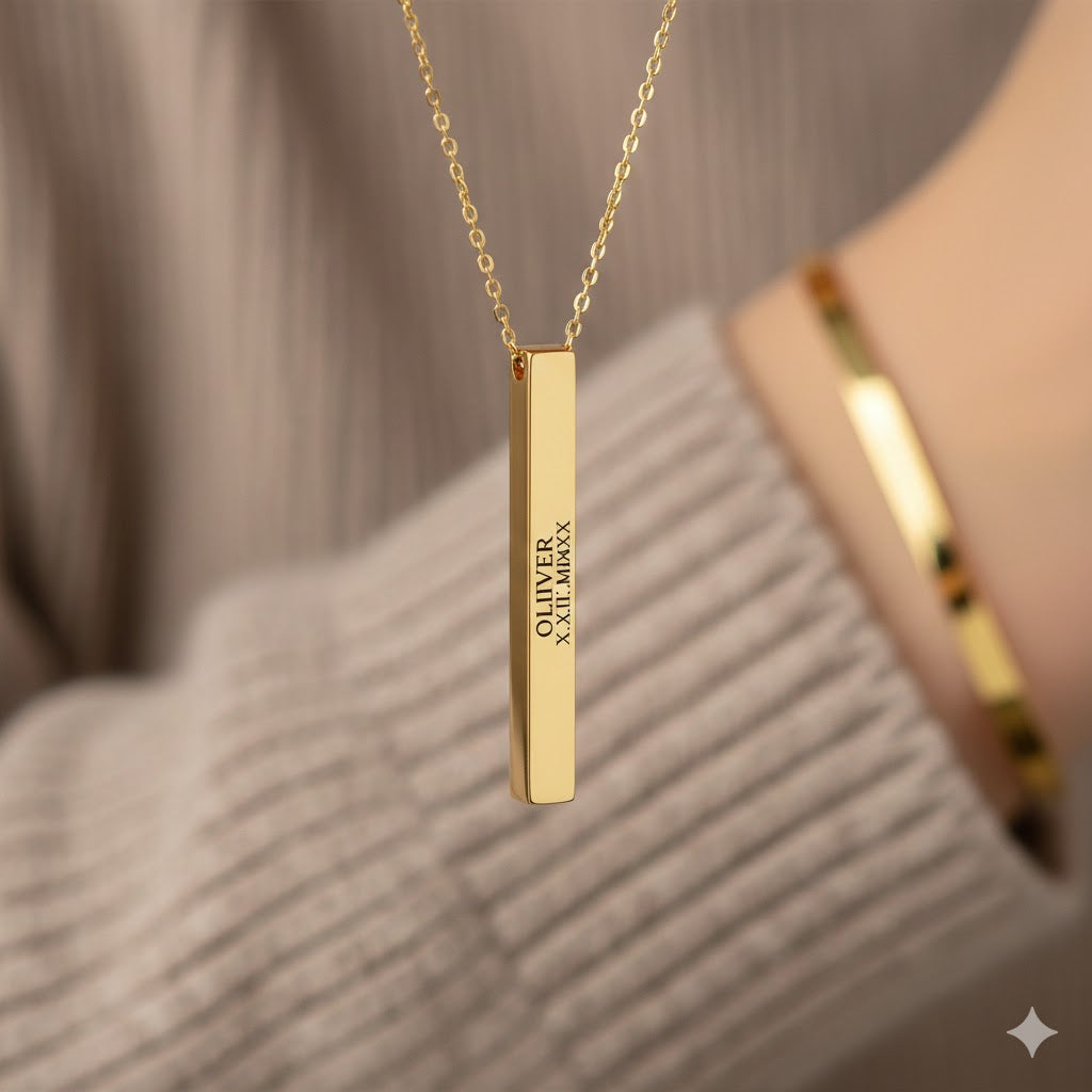 Custom Vertical Bar Necklace | 3D Cuboid Pendant
