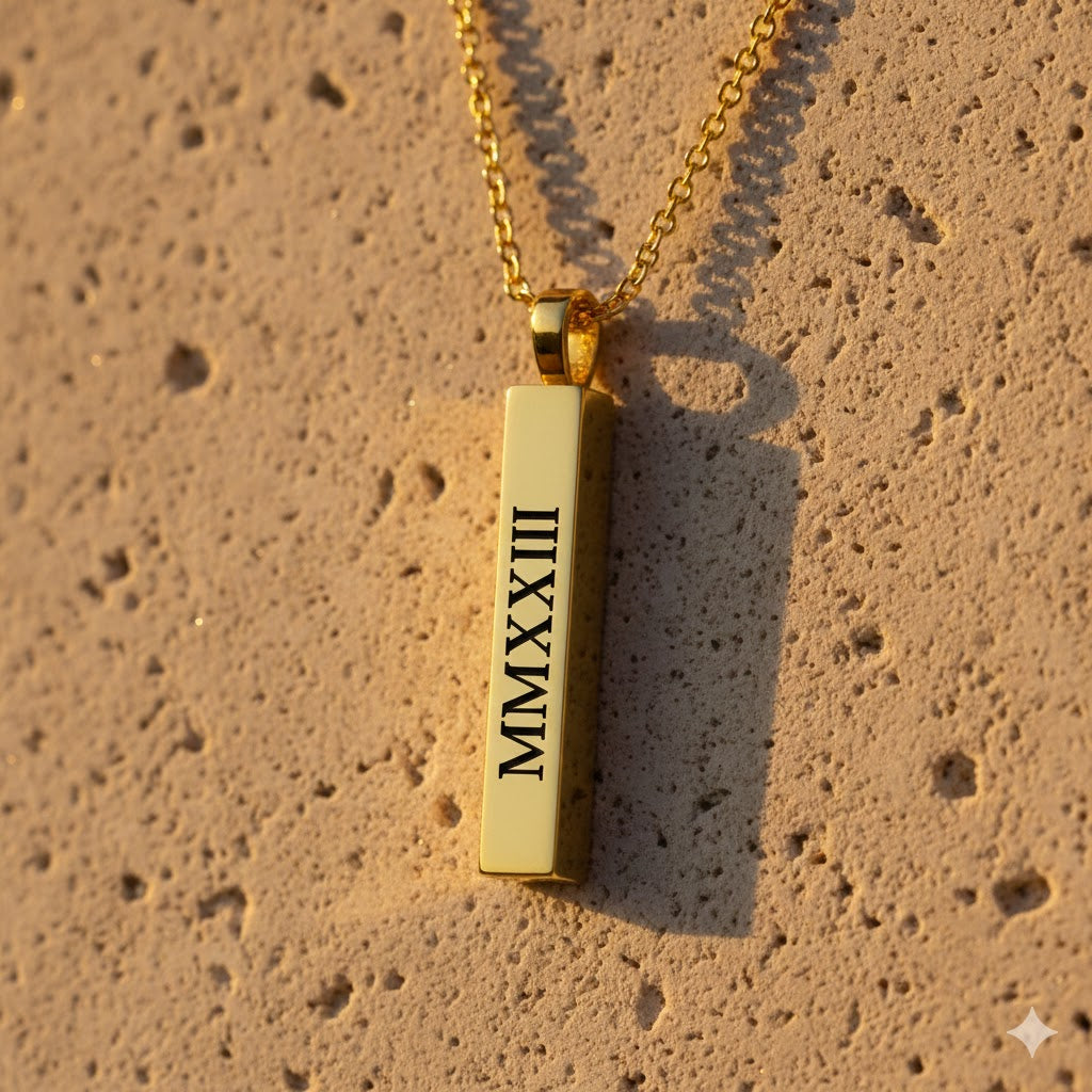 Custom Vertical Bar Necklace | 3D Cuboid Pendant