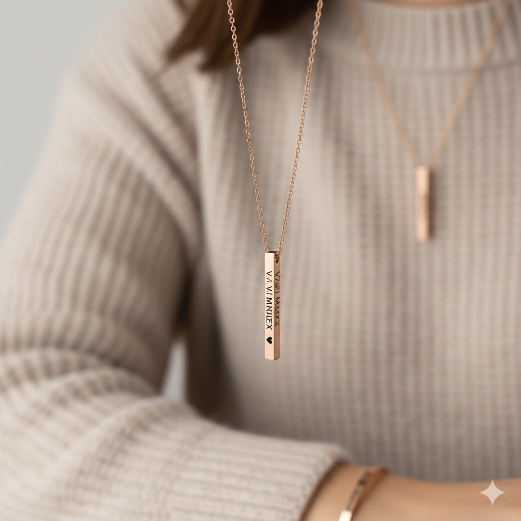 Custom Vertical Bar Necklace | 3D Cuboid Pendant