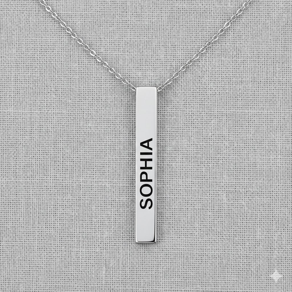 Custom Vertical Bar Necklace | 3D Cuboid Pendant