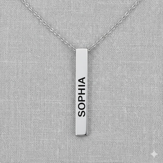 Custom Vertical Bar Necklace | 3D Cuboid Pendant